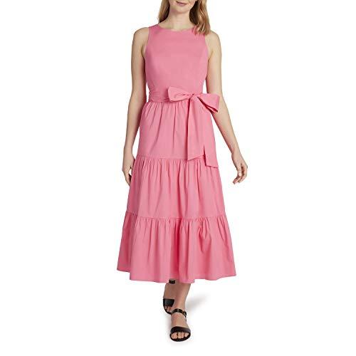 tahari asl women's sleeveless cotton poplin tiered ruffle maxi dress, azalea pink, 4