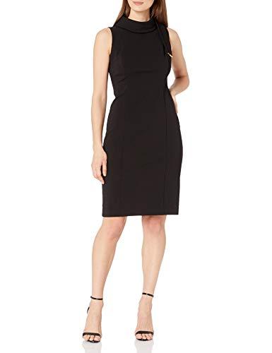 tahari asl women's sleeveless scuba crepe neck tie sheath dress, black, 2