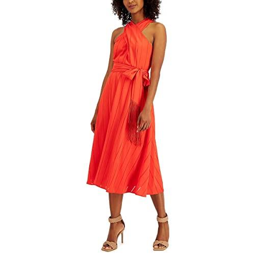 tahari asl womens halter calf midi dress red 2