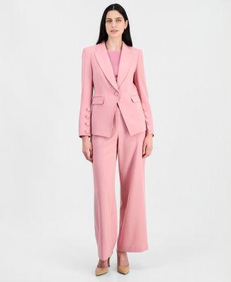 tahari asl womens one button peak lapel blazer short sleeve sweater t shirt mid rise wide leg pants