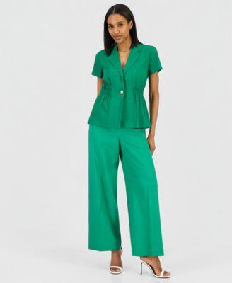 tahari asl womens one button short sleeve blazer high rise wide leg pants