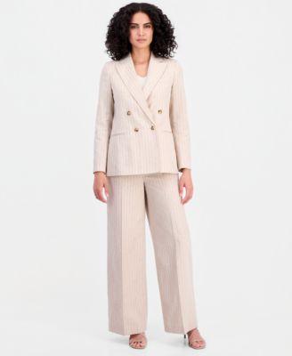 tahari asl womens pinstripe double breasted blazer pinstripe wide leg pants