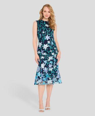 tahari asl womens scoop neck sleeveless dress