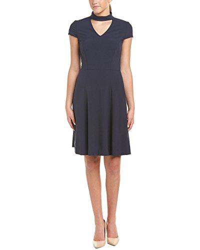 tahari by arthur s. levine women's short sleeved a-line dress with neck detail, navy, 10