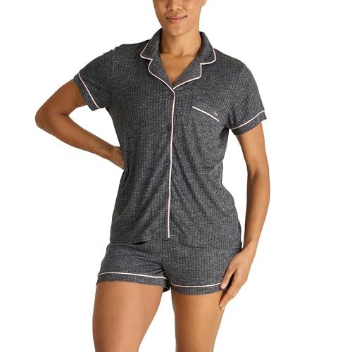 tahari women's notch collar top and shorts pajama set, charcoal heather grey