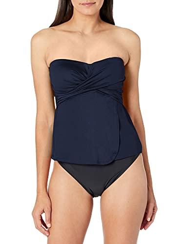 tahari women's standard fly away bandeau tankini top with removable strap, navy blue, small
