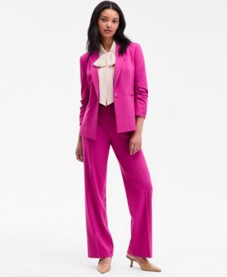 tahari womens long sleeve bow neck blouse ruched sleeve blazer flare leg pants