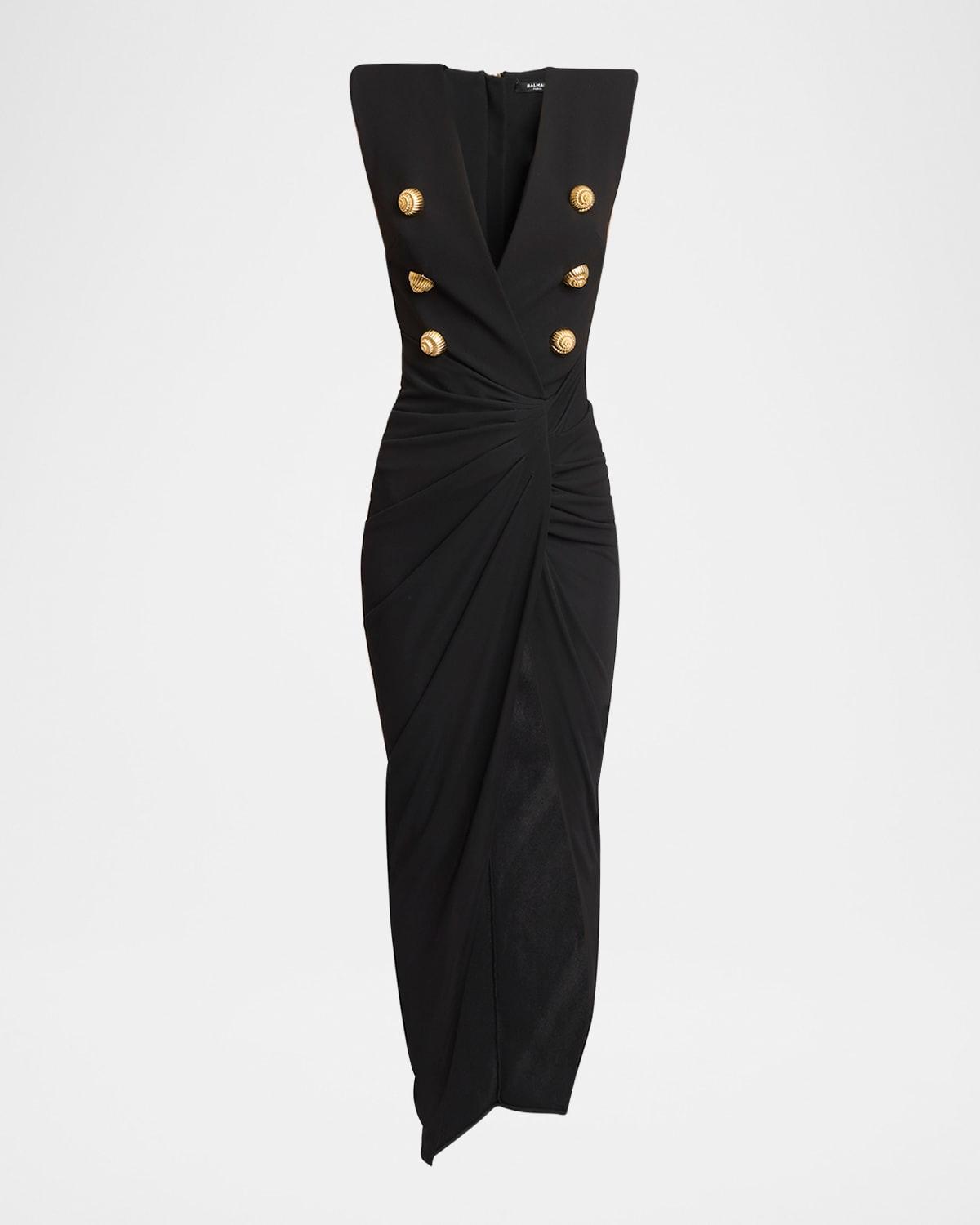 tailored gown with embossed button details