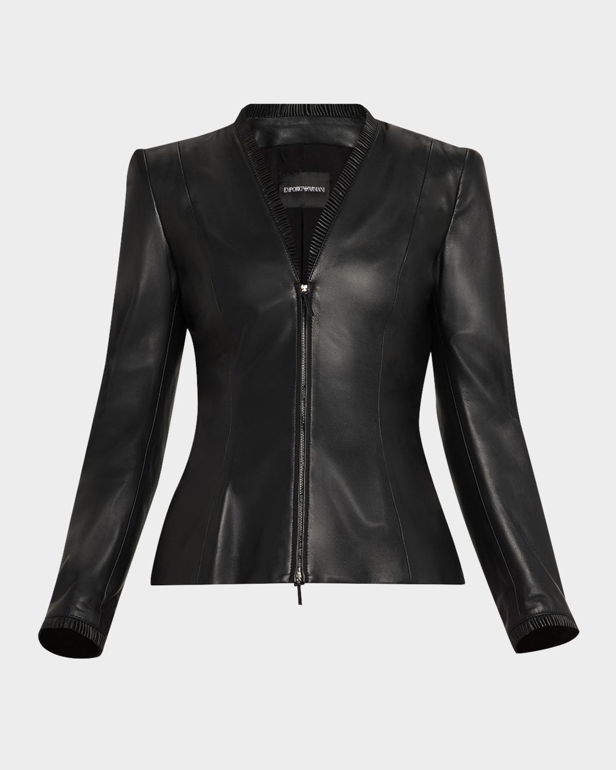 tailored zip-front nappa leather jacket