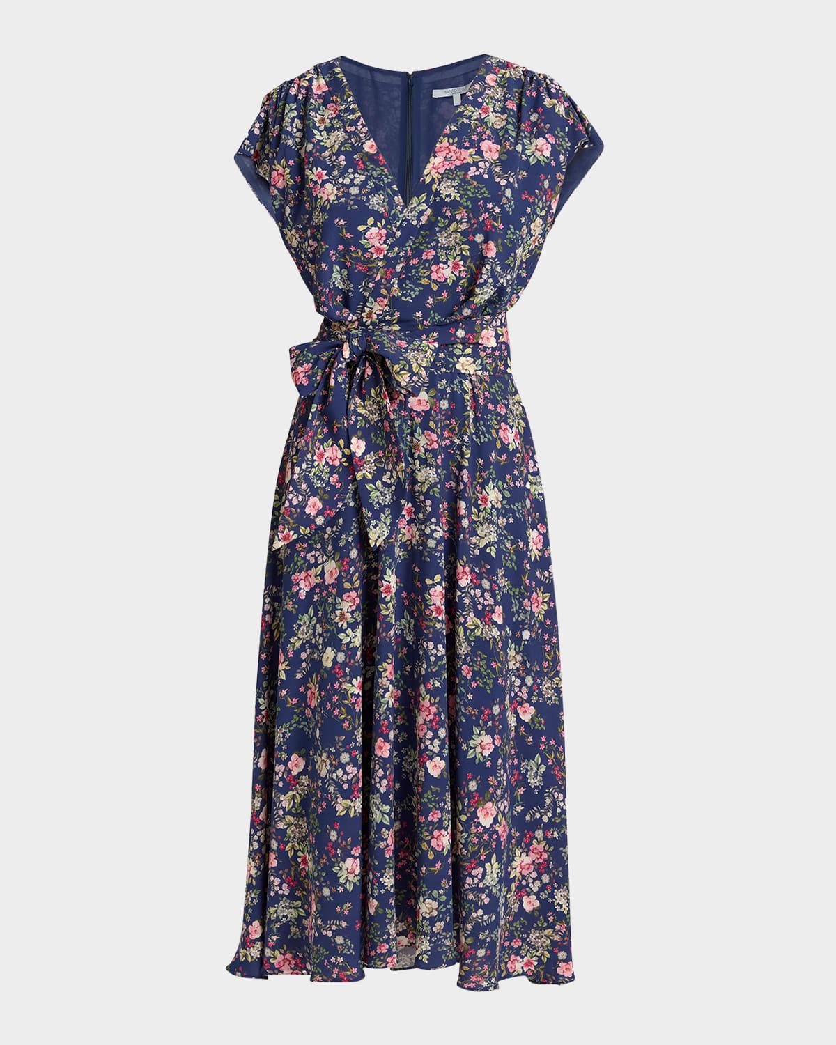 talia faux-wrap lightweight stretch midi dress