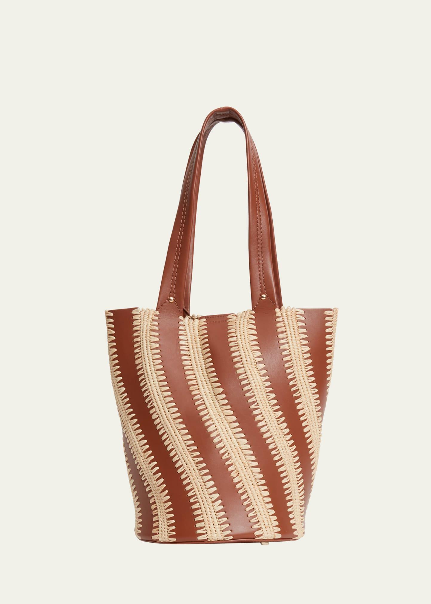 talia raffia-embroidered leather tote bag