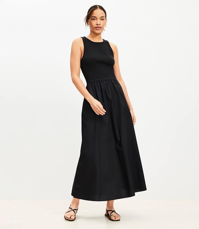 tall poplin mixed media midi pocket dress