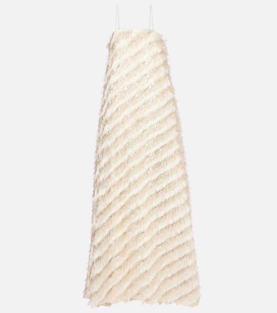 taller marmo anguilla fringed jacquard maxi dress