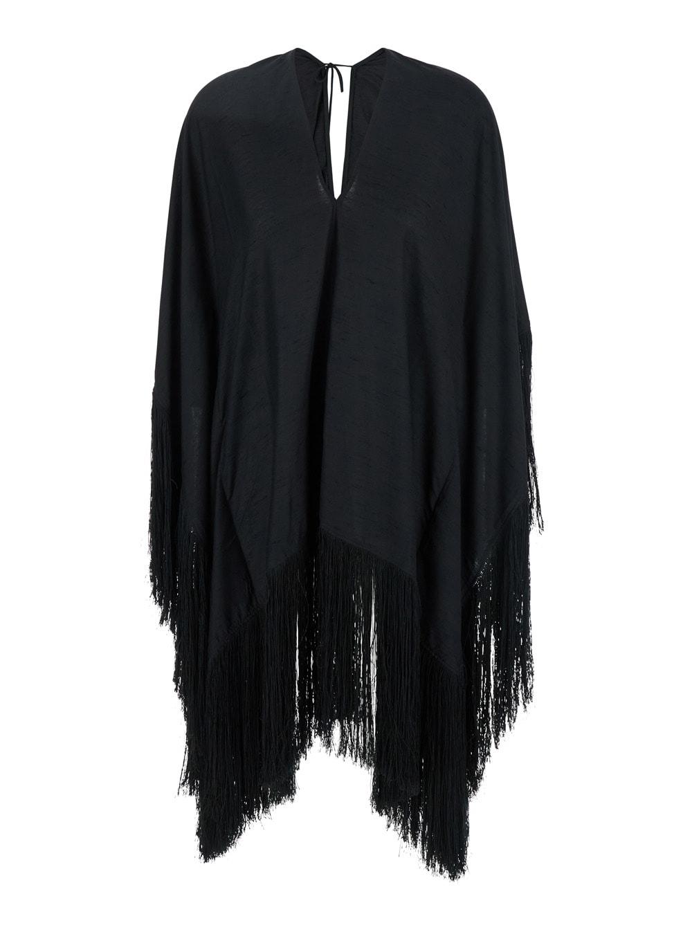 taller marmo black kaftan with v neck and scarf detail in viscose blend woman
