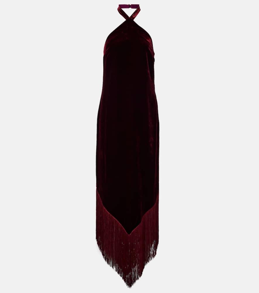 taller marmo nina fringed velvet maxi dress