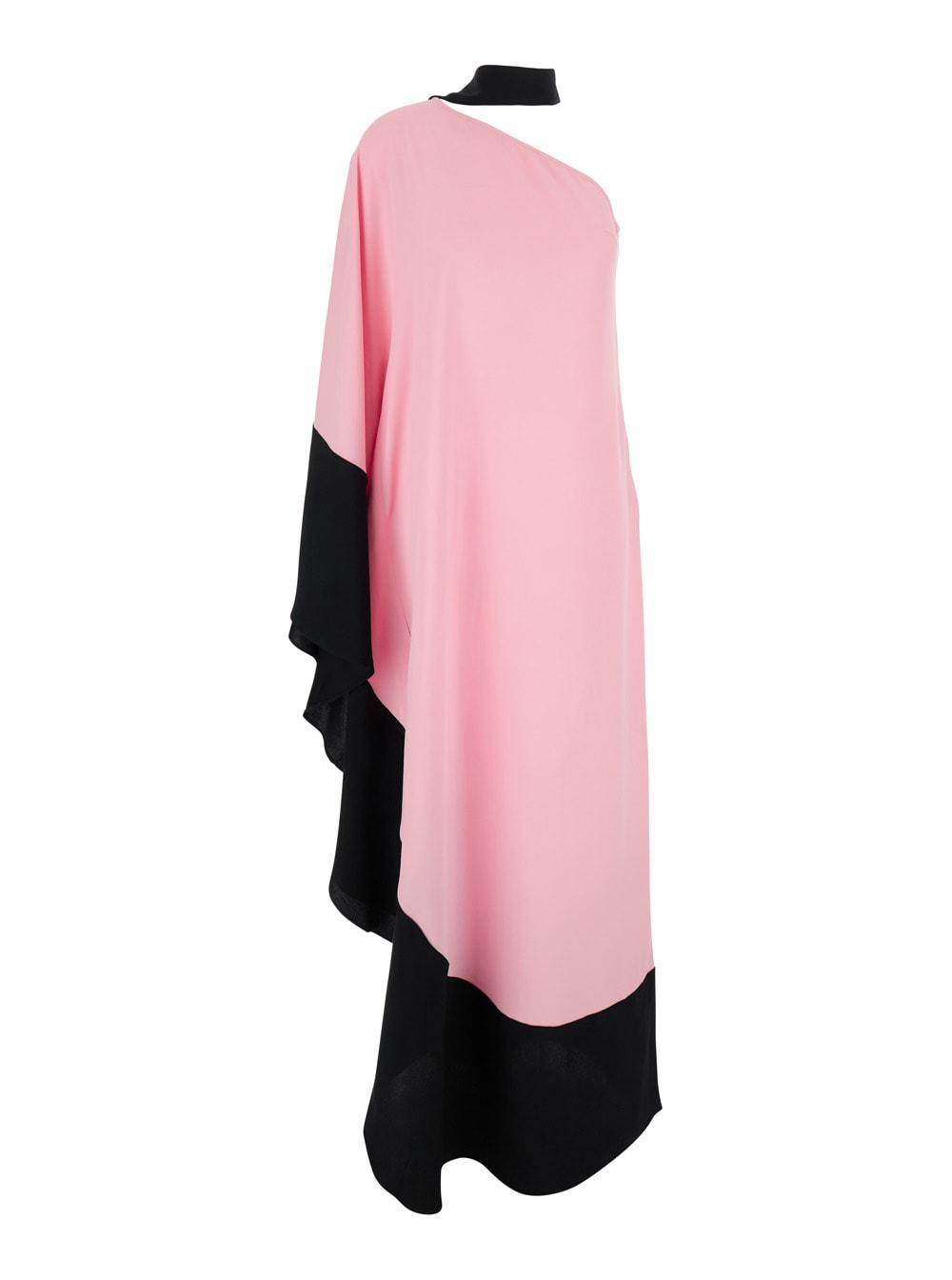 taller marmo olympia pink one-shoulder long dress with scarf in viscose blend woman