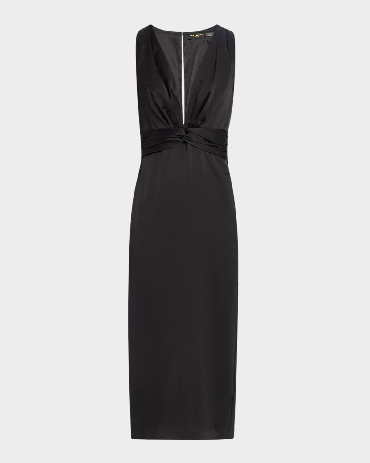 talon sleeveless deep v-neck midi sheath dress