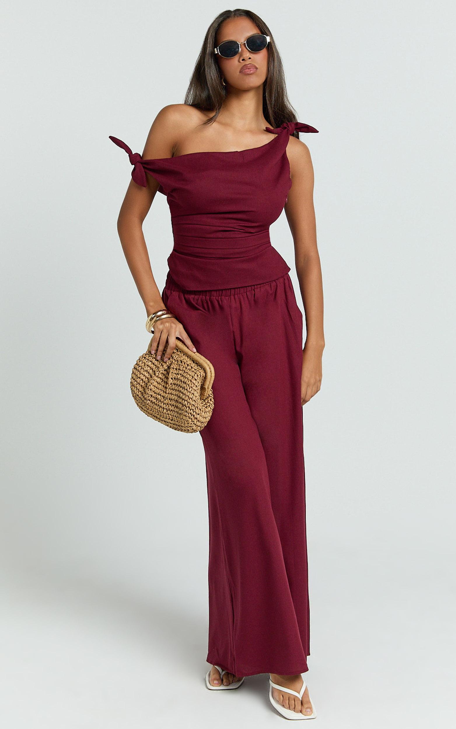 tamara pants - high elasticated waist wide leg pants in berry