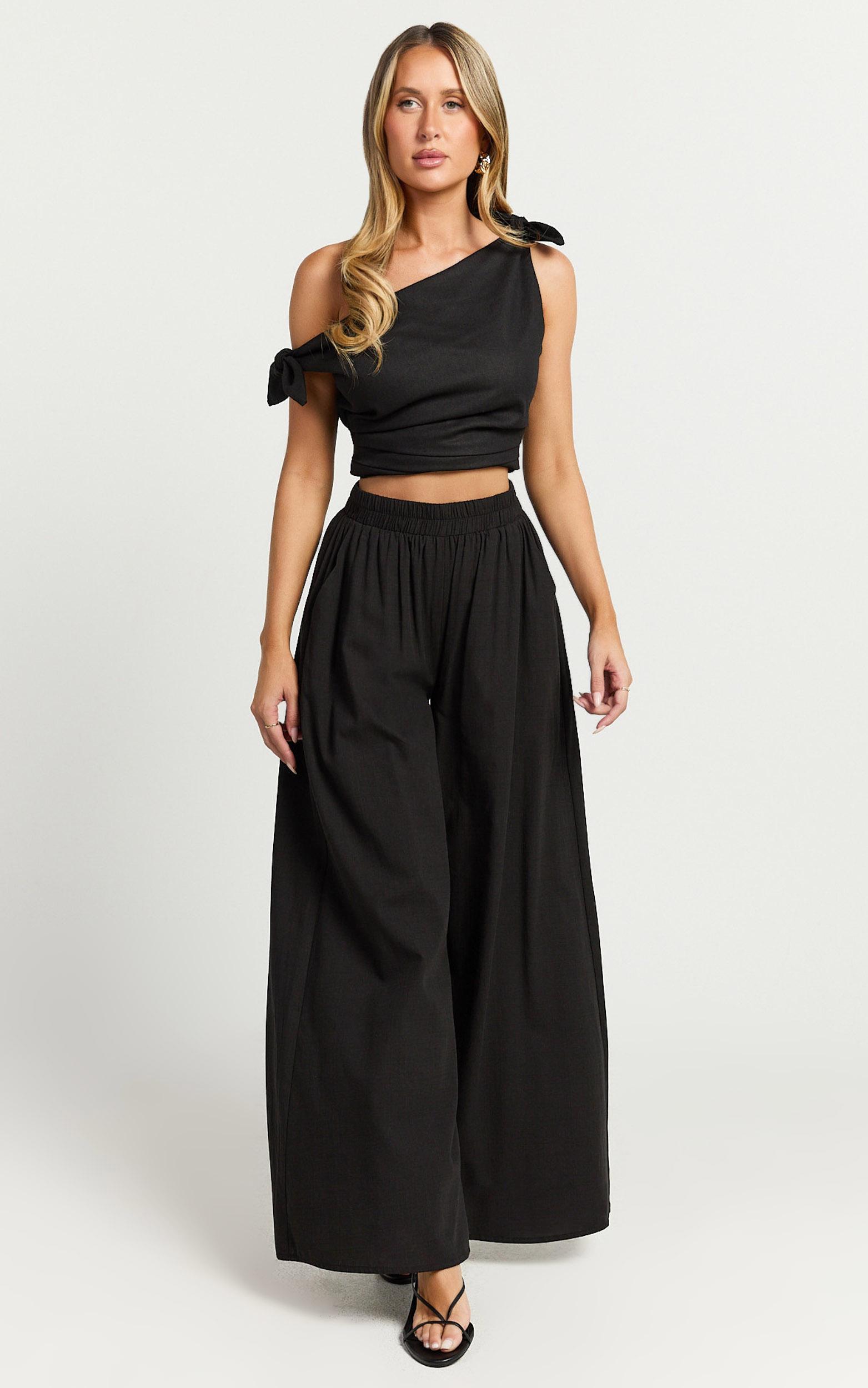tamara pants - high elasticated waist wide leg pants in black