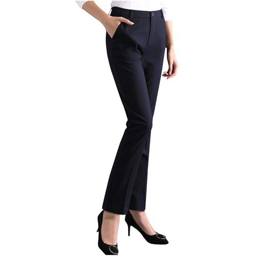 tangnade women high waist casual straight leg long business work suit dress pants slim fit trousers with pockets slacks dress pants women navy xl