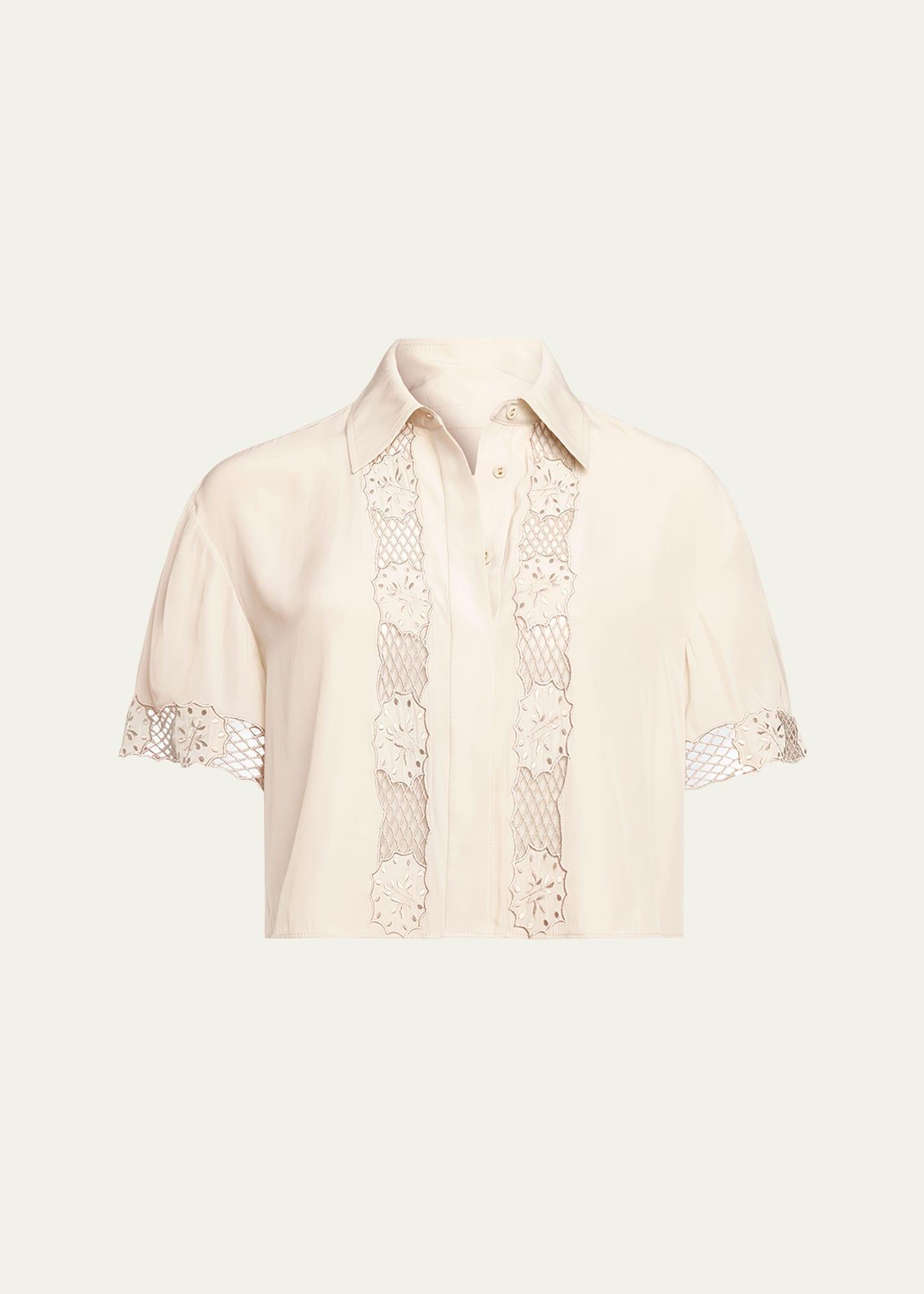 tania embroidered button-front top