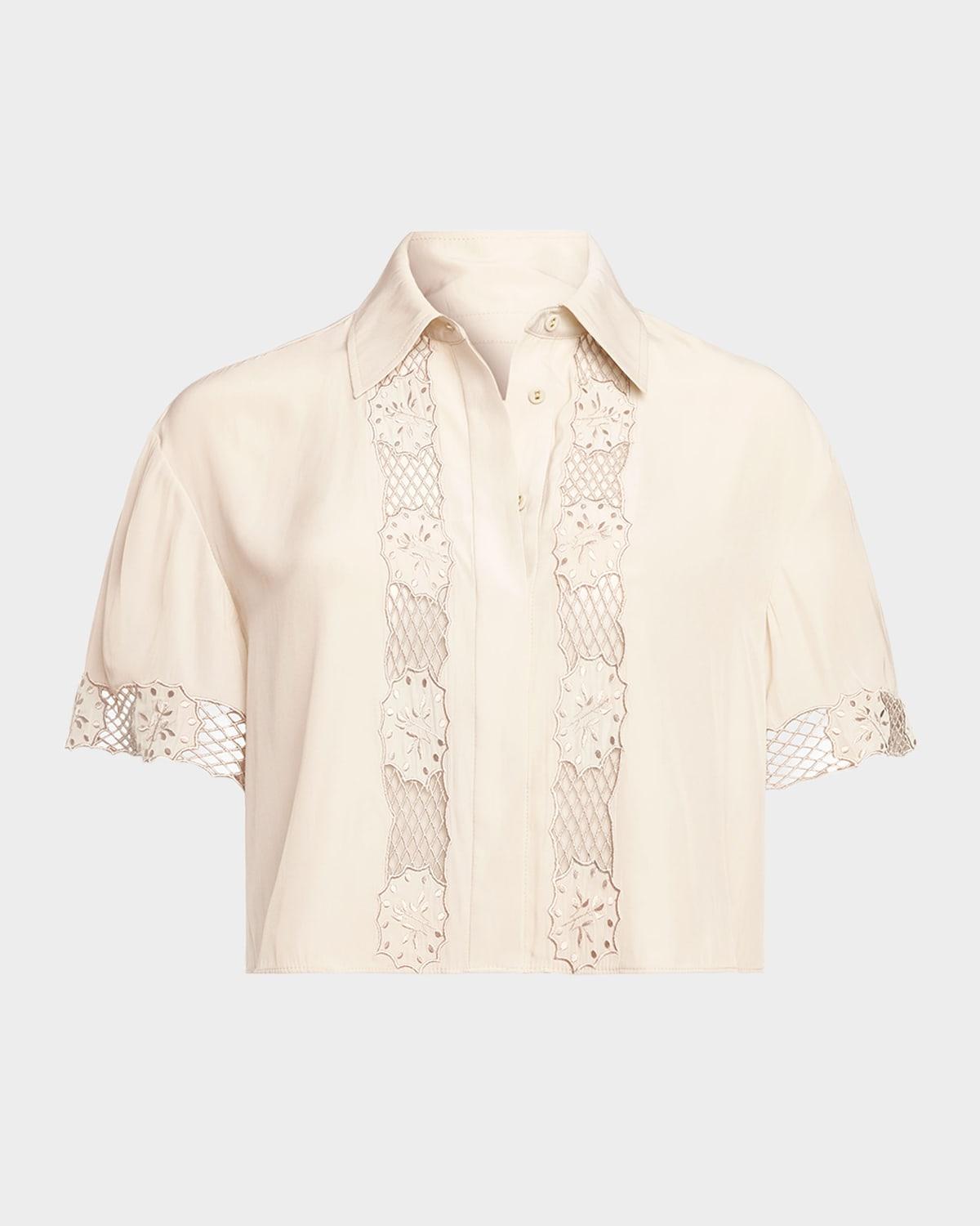 tania embroidered button-front top
