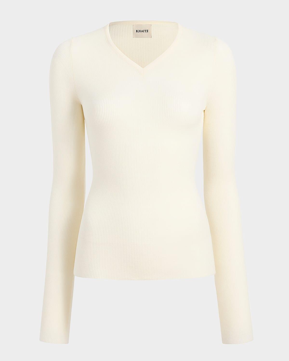 tania v-neck long-sleeve rib top