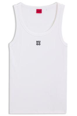 tank top with stacked logo- white women's casual tops