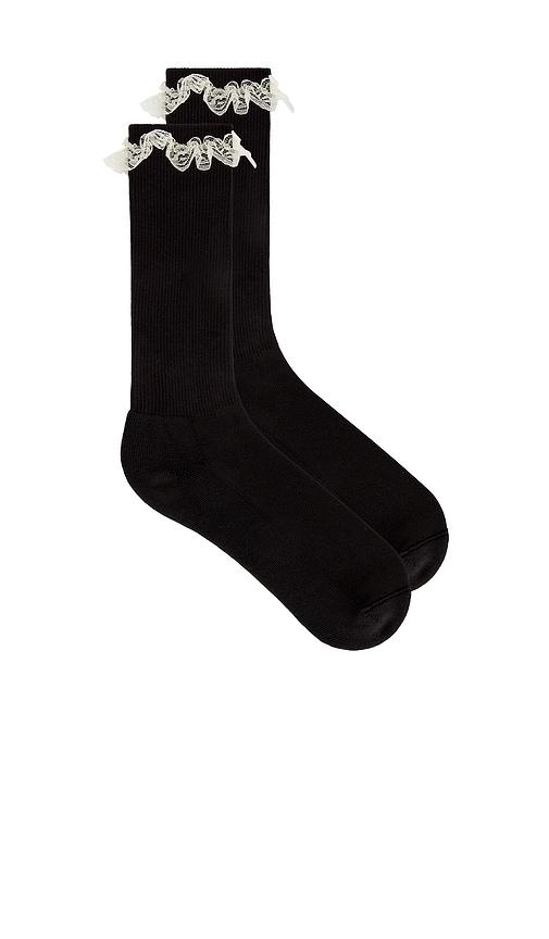 tanner fletcher lace trim house socks in black.