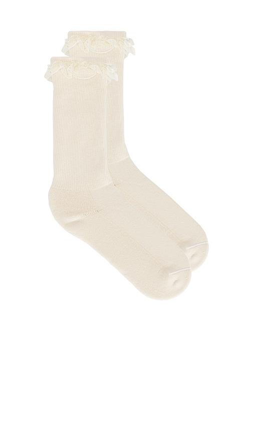 tanner fletcher lace trim house socks in ivory.