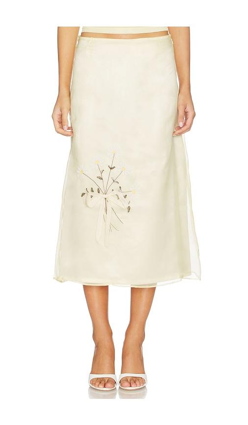 tanner fletcher lisel embroidered daisy skirt in yellow.