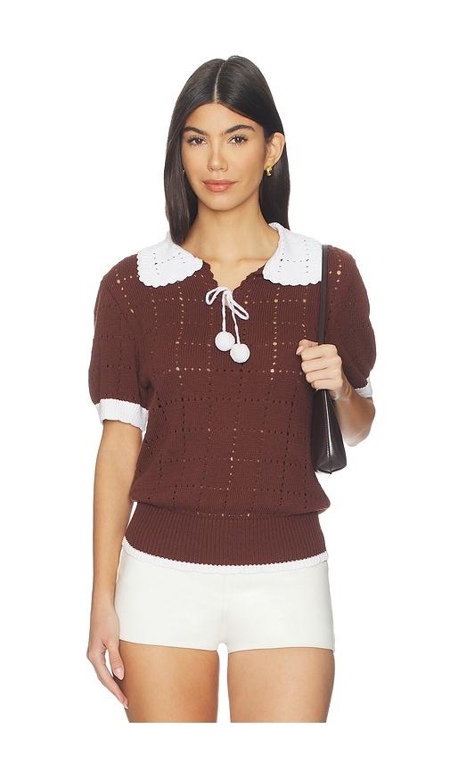 tanner fletcher rufus pom pom sweater in brown.