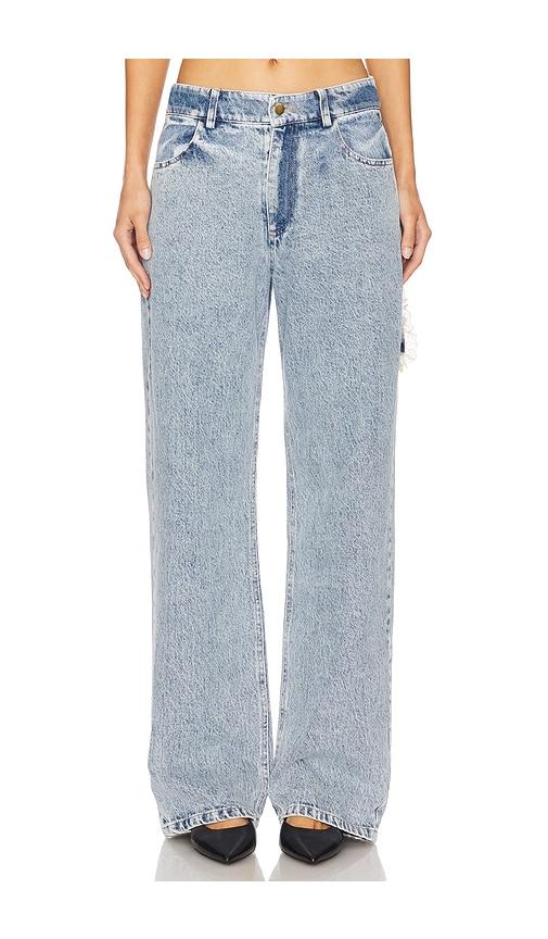 tanner fletcher sid lace loop straight leg jeans in blue.