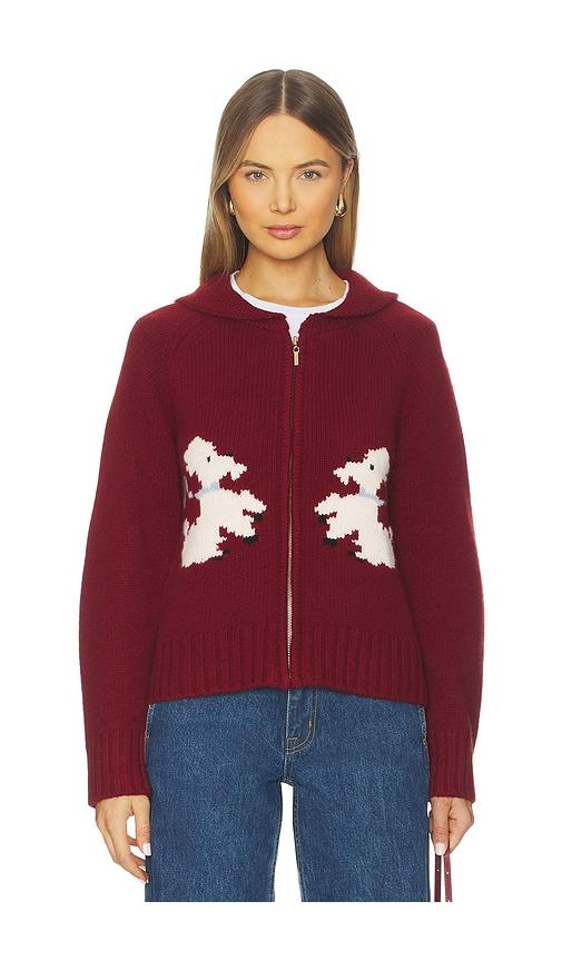 tanner fletcher wellington poodle zip-up sweater in burgundy.