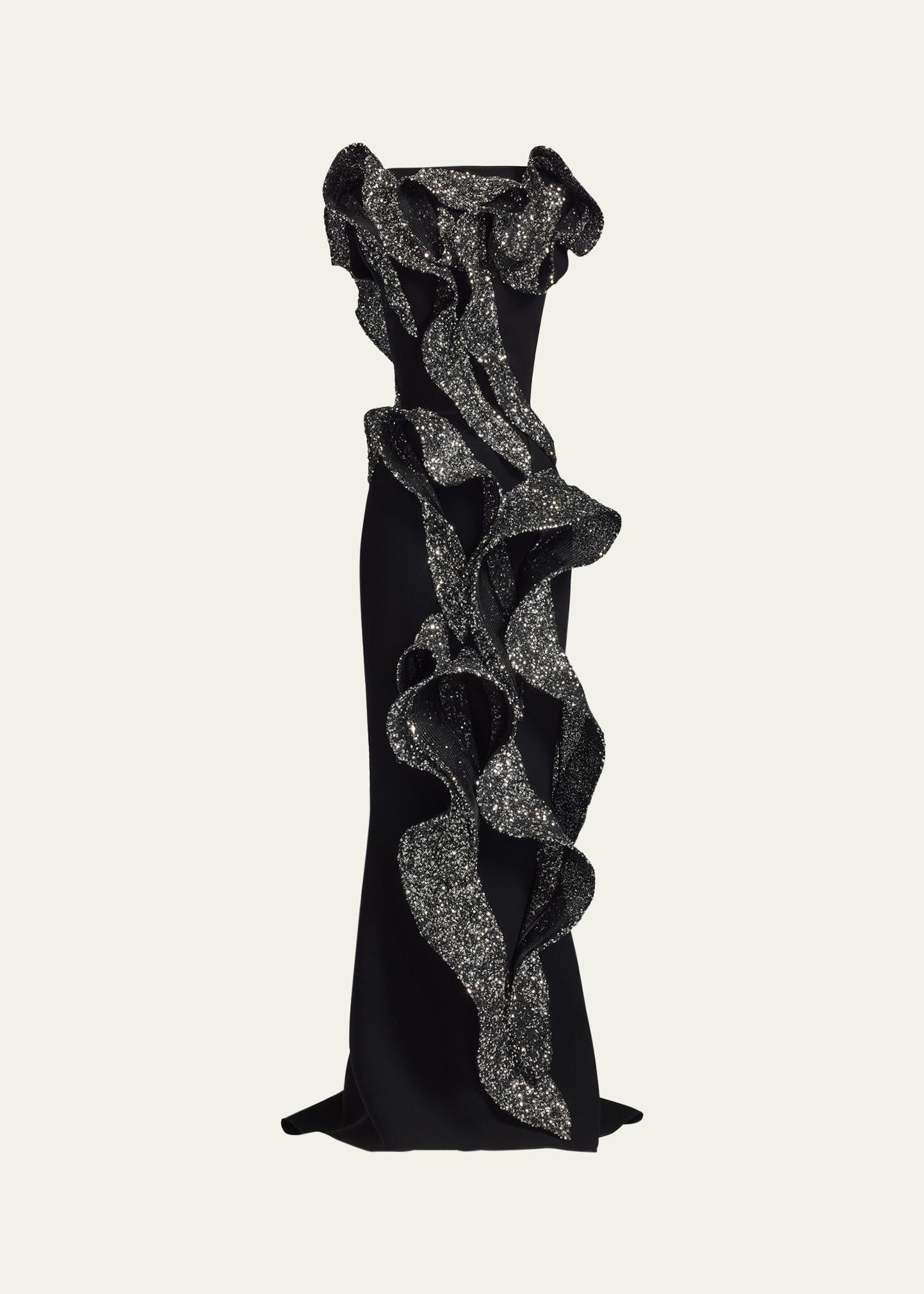 tantalise wave sequined-ruffle mermaid gown