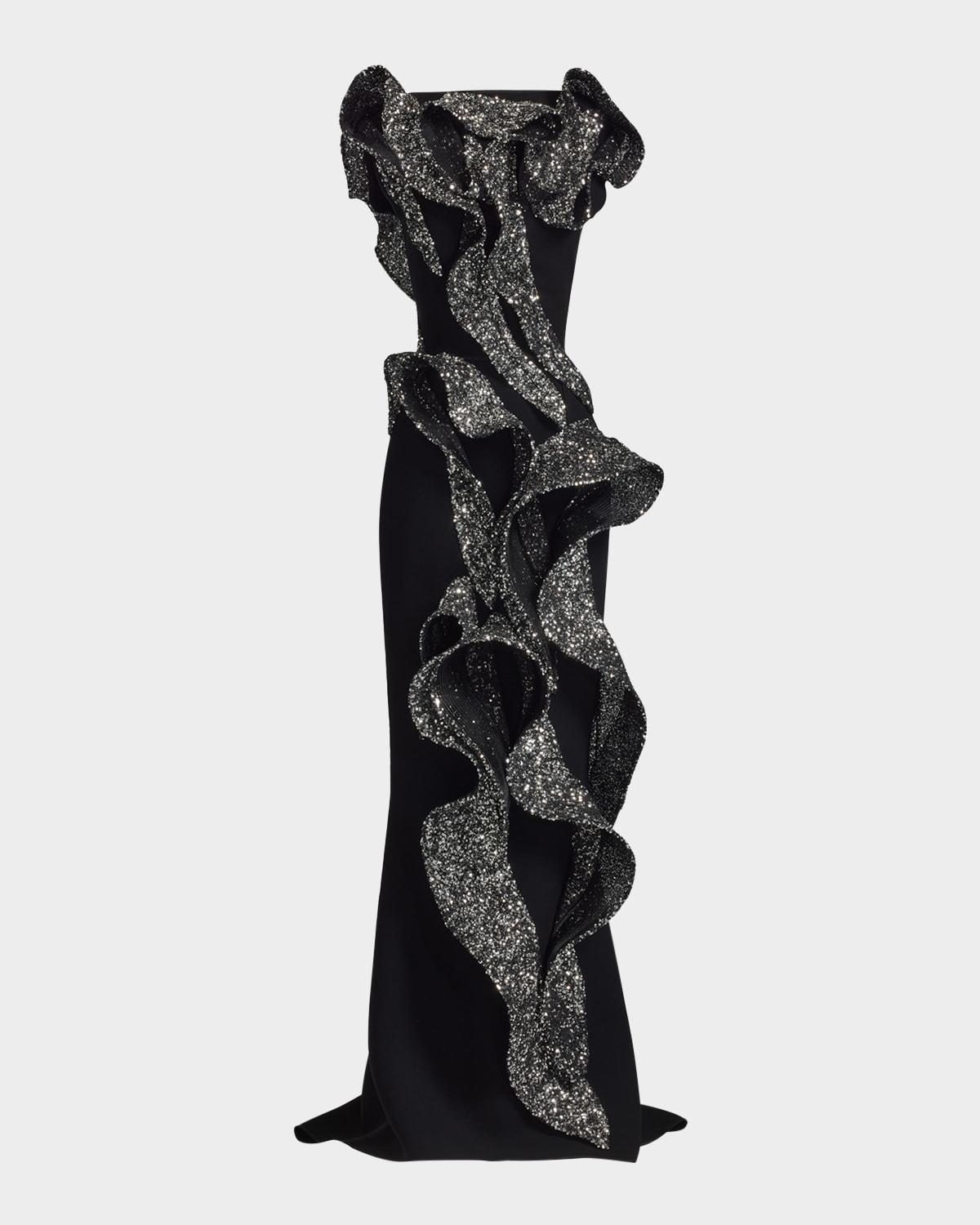tantalise wave sequined-ruffle mermaid gown