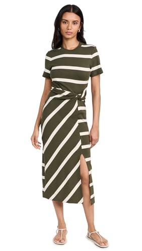 tanya taylor women's short sleeve striped cody dress, army/cream, m
