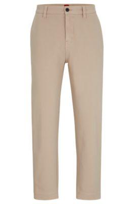 tapered-fit chinos in cotton gabardine- beige men's casual pants