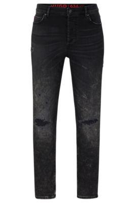 tapered-fit jeans in black comfort-stretch denim- dark grey men's jeans