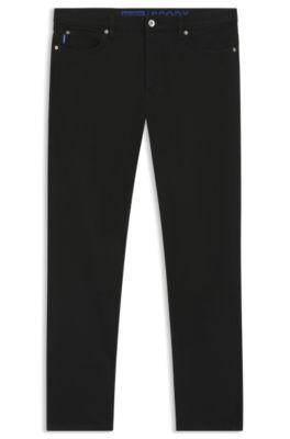 tapered-fit jeans in black stretch denim- black men's jeans