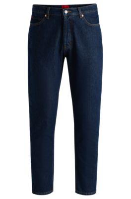 tapered-fit jeans in dark-blue denim- dark blue men's jeans