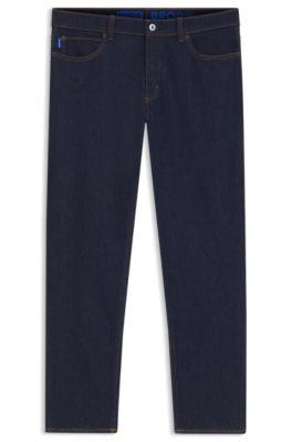tapered-fit jeans in dark-blue stretch denim- dark blue men's jeans