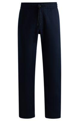 tapered-fit trousers in a linen blend- dark blue men's casual pants