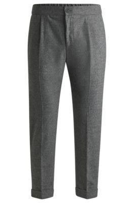 tapered-fit trousers in stretch flannel- silver men's casual pants