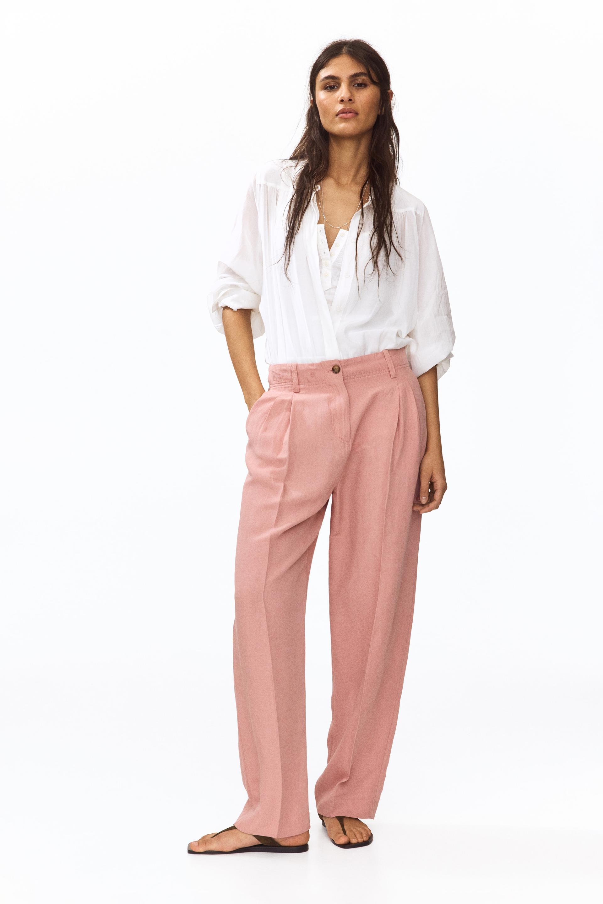 tapered linen-blend pants