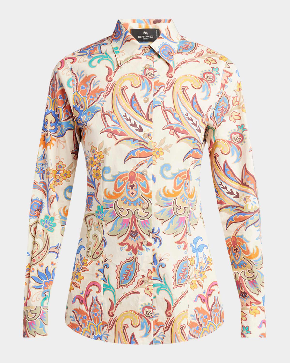 tapestry-print cotton button-down shirt