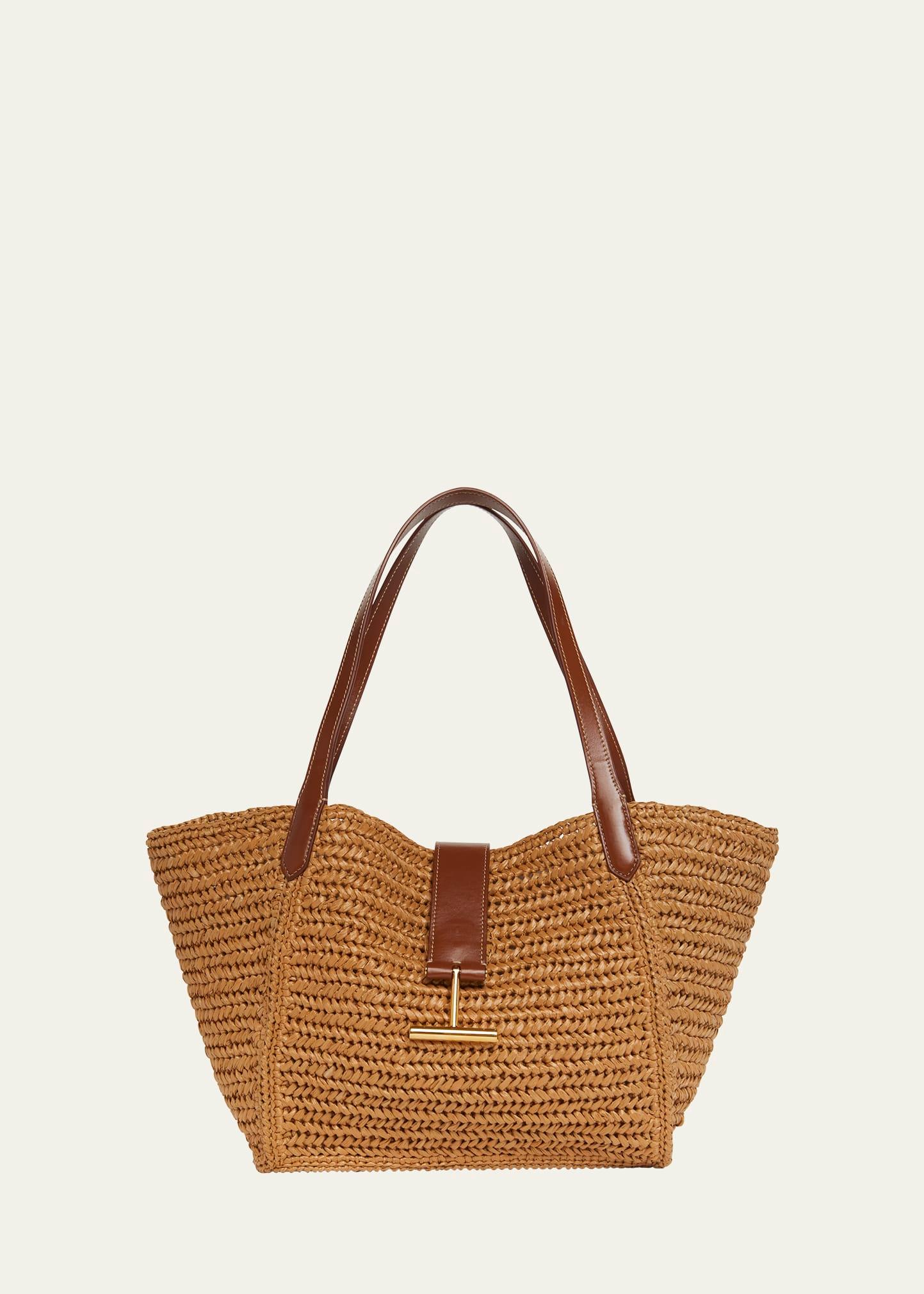 tara medium tote bag in raffia viscose and leather