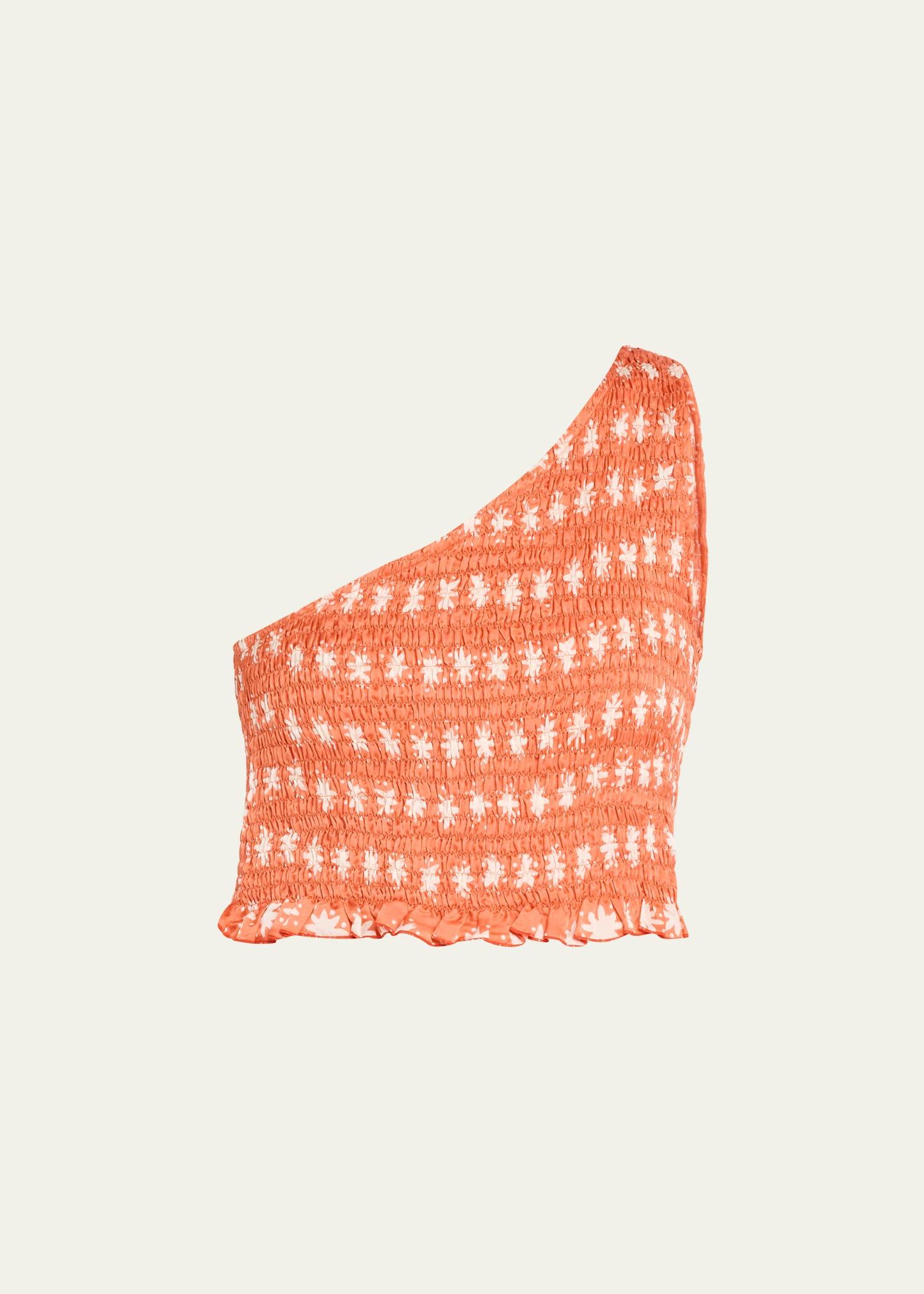 tara one-shoulder smocked top