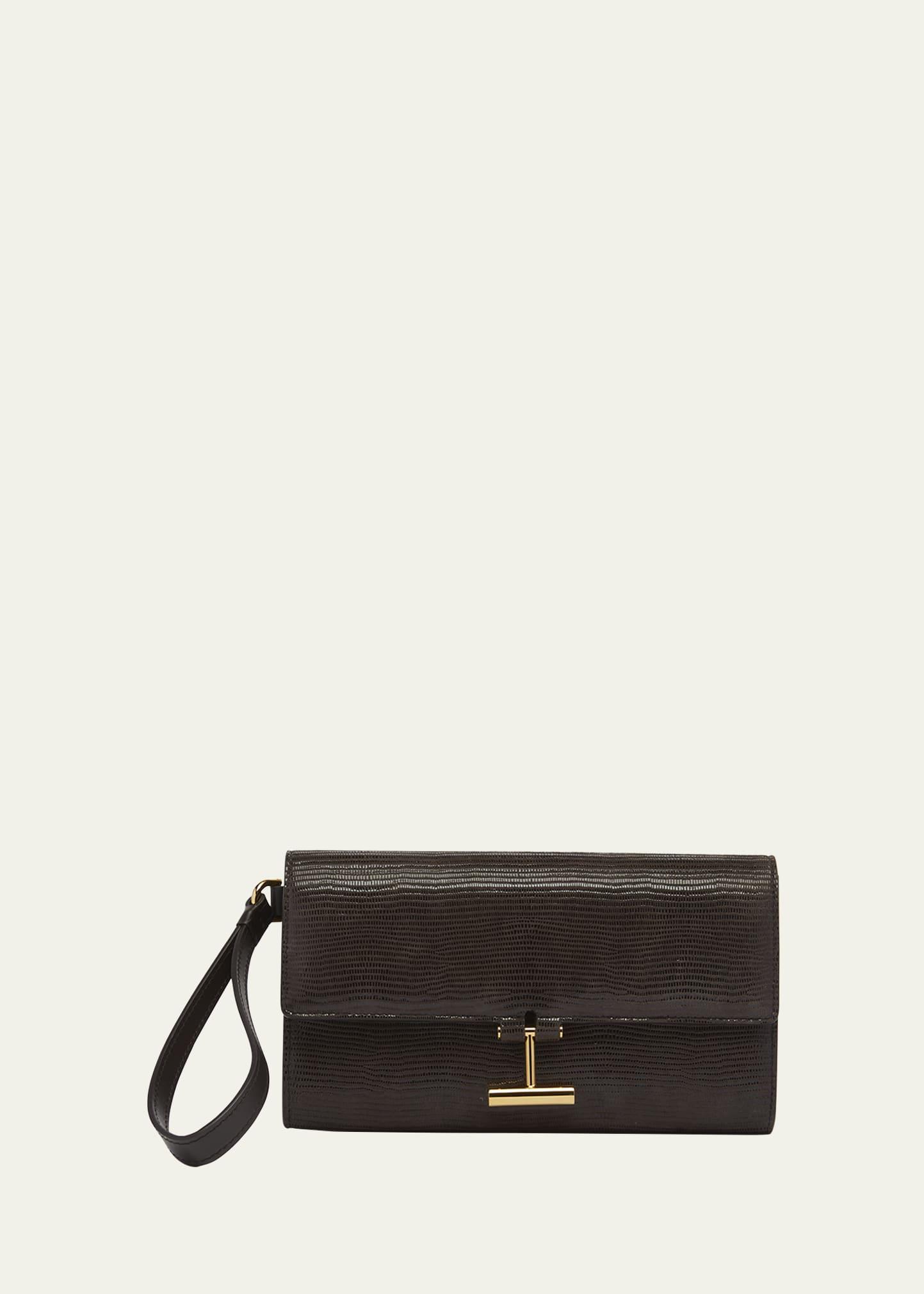 tara pouch wristlet in lizard-embossed leather