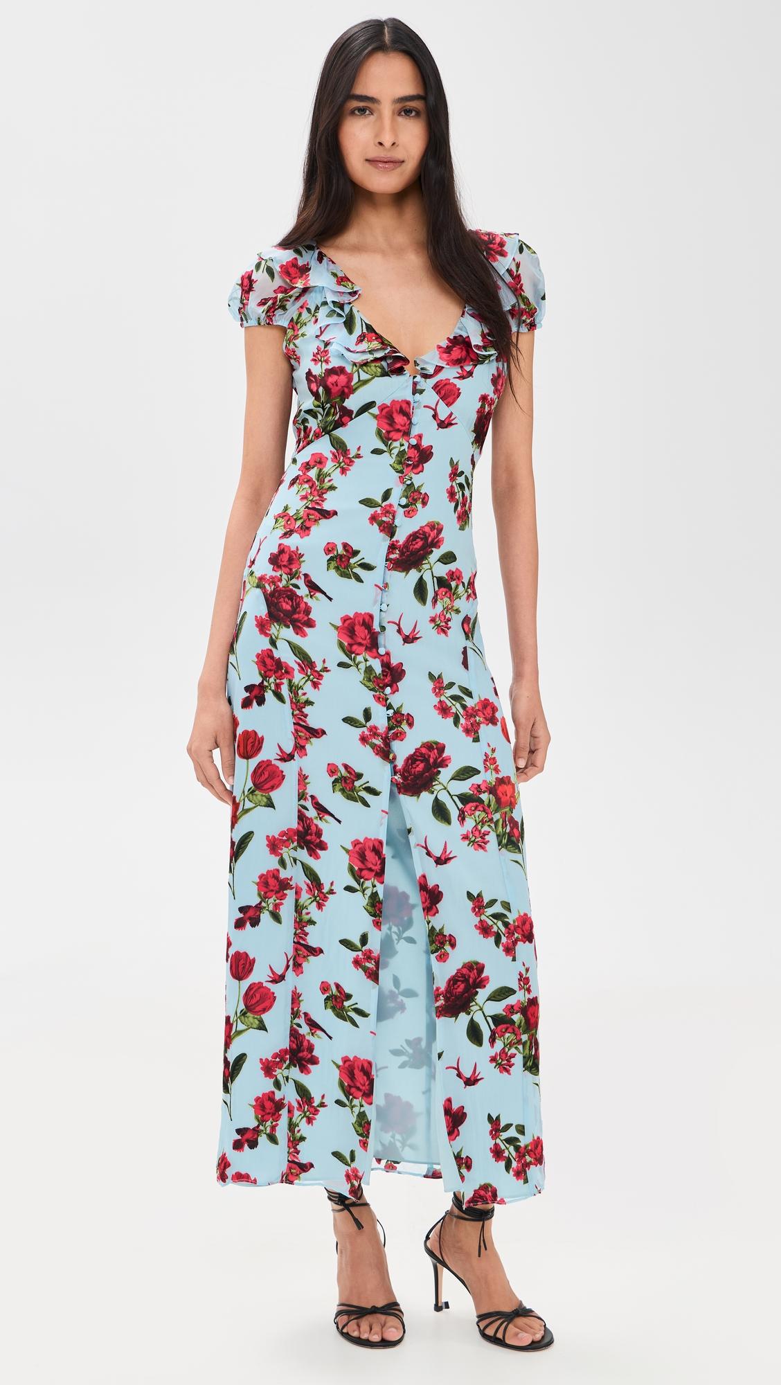 tara short sleeve ruffle deep seamed v neck slip dress